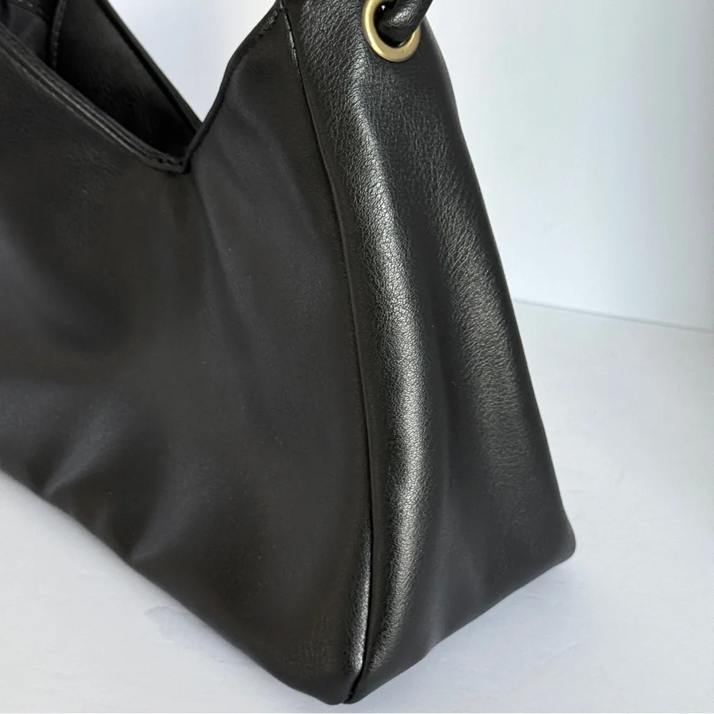 Black Faux Leather Shoulder Bag